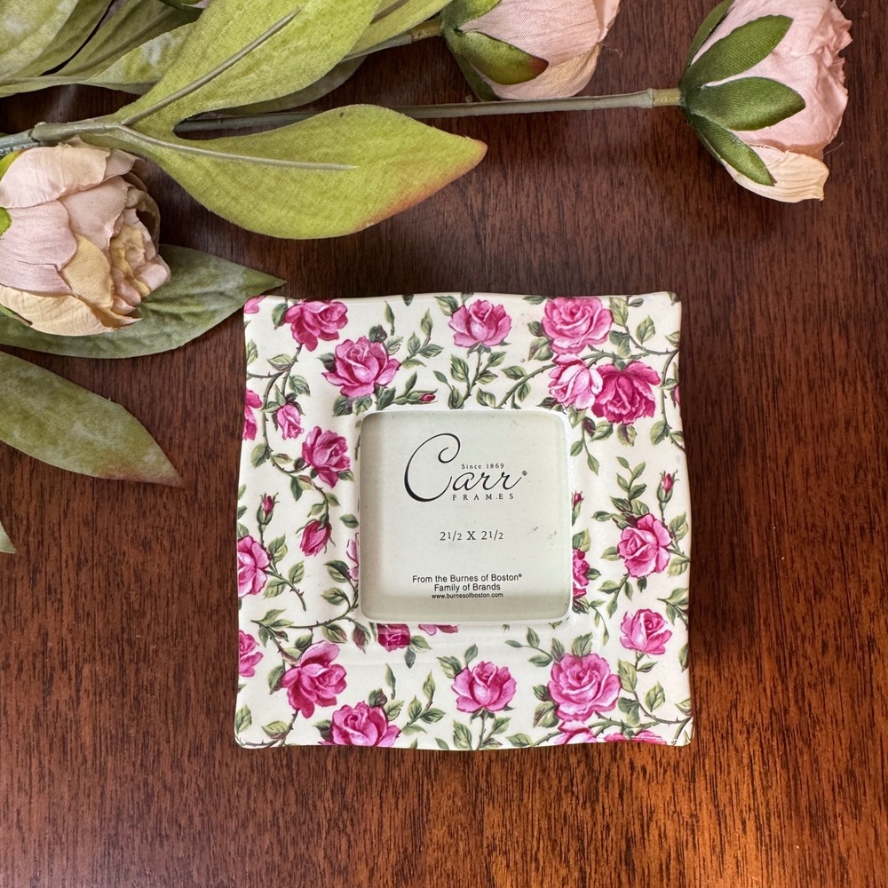 Vintage Rose Floral Ceramic Picture Frame 2.5x2.5 Cottagecore Botanical Feminine